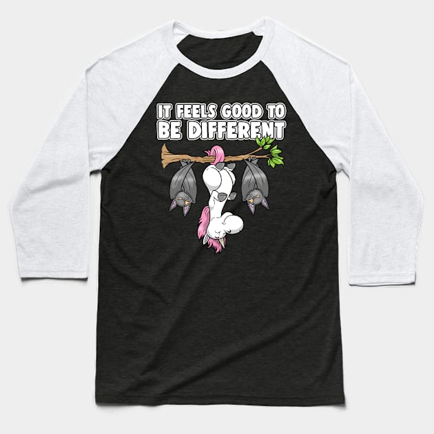 Unicorn Bat Fairytale It Feels Good To Be Different Baseball T-Shirt by ModernMode